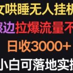 美女哄睡无人挂机2.0.浅擦边拉爆流量不违规，日收3000+，小白可落地实操-梦帆创业网