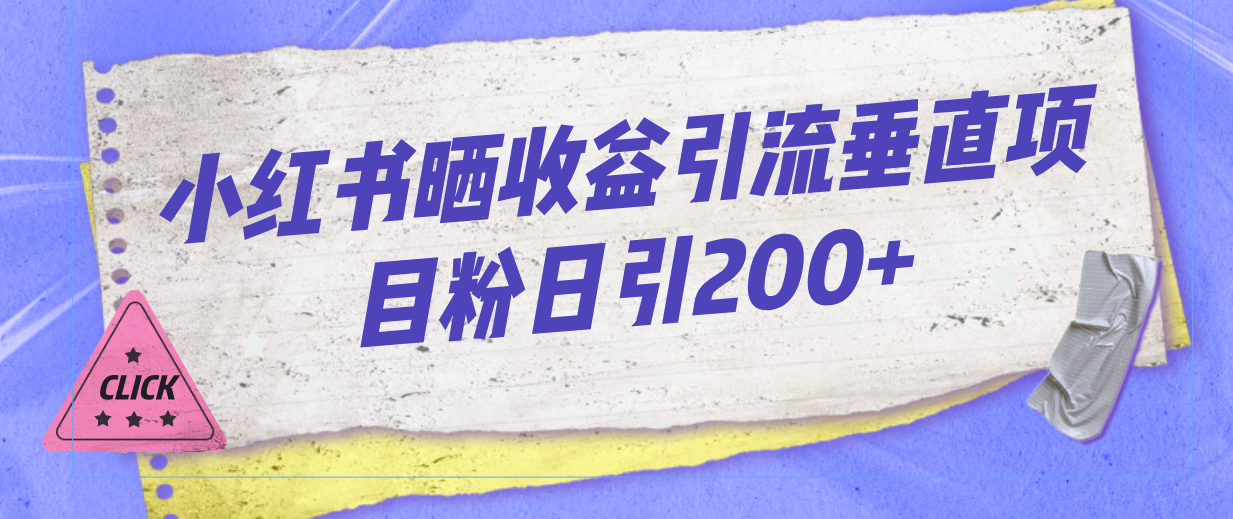 小红书晒收益图引流垂直项目粉日引200+-梦帆创业网