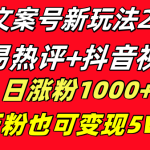 文案号新玩法 网易热评+抖音文案 一天涨粉1000+ 多种变现模式 泛粉也可变现-梦帆创业网