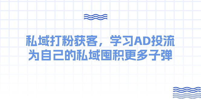 （10728期）某收费课：私域打粉获客，学习AD投流，为自己的私域囤积更多子弹-梦帆创业网