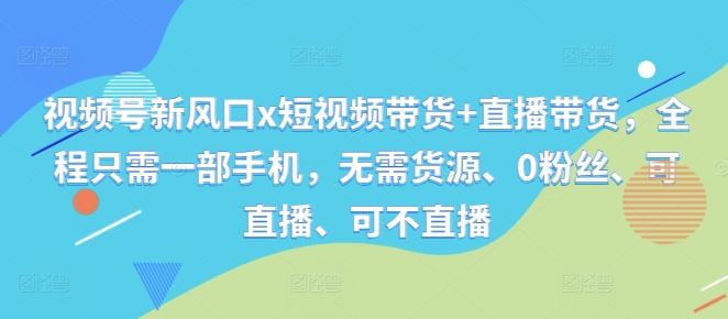 视频号新风口x短视频带货+直播带货，全程只需一部手机，无需货源、0粉丝、可直播、可不直播-梦帆创业网