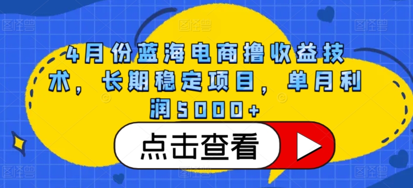 4月份蓝海电商撸收益技术，长期稳定项目，单月利润5000+-梦帆创业网