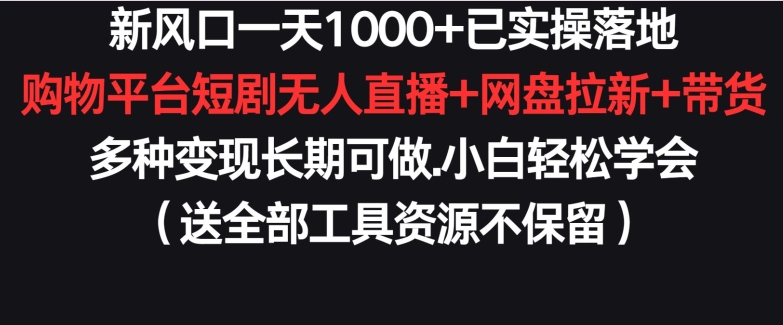 新风口一天1000+已实操落地购物平台短剧无人直播+网盘拉新+带货多种变现长期可做-梦帆创业网