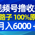 视频号野路子撸收益，100%原创，条条爆款，月入6000＋-梦帆创业网