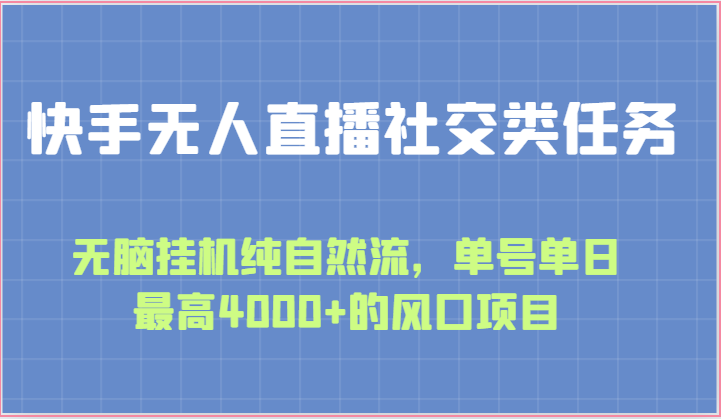 快手无人直播社交类任务：无脑挂机纯自然流，单号单日最高4000+的风口项目-梦帆创业网