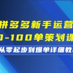 拼多多新手运营从0-100单策划课程，从零起步到爆单详细教程-梦帆创业网
