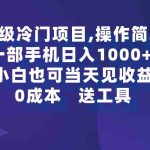 （9291期）超级冷门项目,操作简单，一部手机轻松日入1000+，小白也可当天看见收益-梦帆创业网
