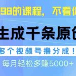 （10080期）视频号软件辅助日产1000条原创视频，多个账号撸分成收益，每个月多赚5000+-梦帆创业网