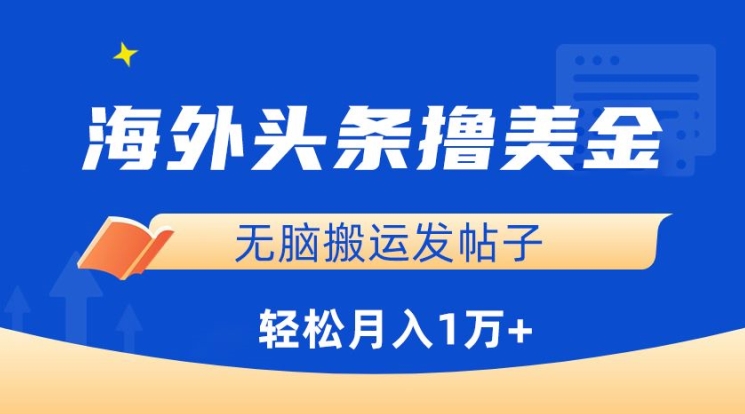 海外头条撸美金，无脑搬运发帖子，月入1万+，小白轻松掌握-梦帆创业网