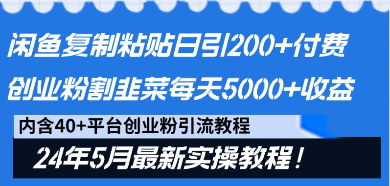 闲鱼复制粘贴日引200+付费创业粉，24年5月最新方法！割韭菜日稳定5000+收益-梦帆创业网