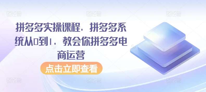 拼多多实操课程，拼多多系统从0到1，教会你拼多多电商运营-梦帆创业网