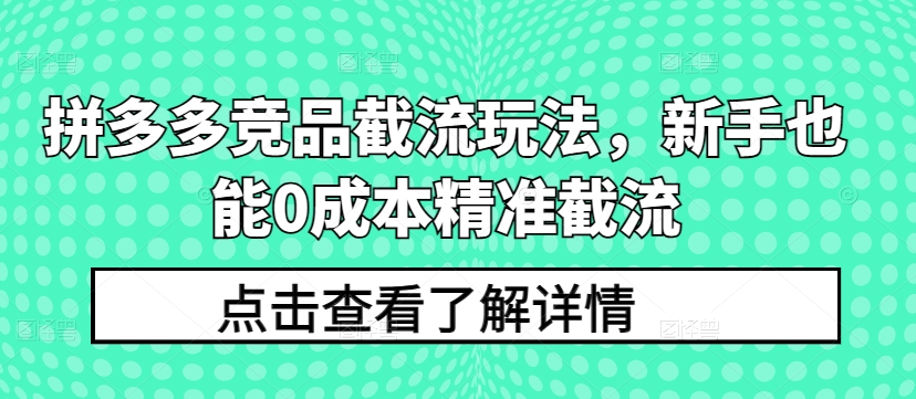 拼多多竞品截流玩法，新手也能0成本精准截流-梦帆创业网