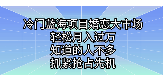 冷门蓝海项目婚恋大市场，轻松月入过万，知道的人不多，抓紧抢占先机。-梦帆创业网