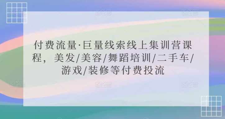 付费流量·巨量线索线上集训营课程，美发/美容/舞蹈培训/二手车/游戏/装修等付费投流-梦帆创业网
