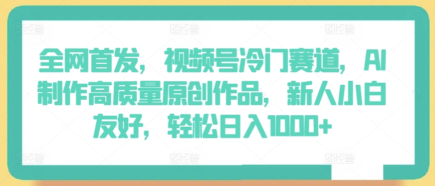 全网首发，视频号冷门赛道，AI制作高质量原创作品，新人小白友好，轻松日入1000+-梦帆创业网
