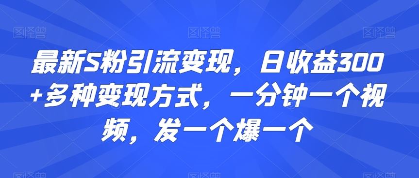 最新S粉引流变现，日收益300+多种变现方式，一分钟一个视频，发一个爆一个【揭秘】-梦帆创业网