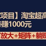 独家淘宝超高利润项目：1单必赚1000元，可放大可矩阵操作-梦帆创业网