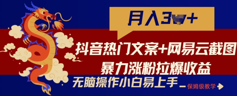 抖音热门文案+网易云截图暴力涨粉拉爆收益玩法，小白无脑操作，简单易上手-梦帆创业网