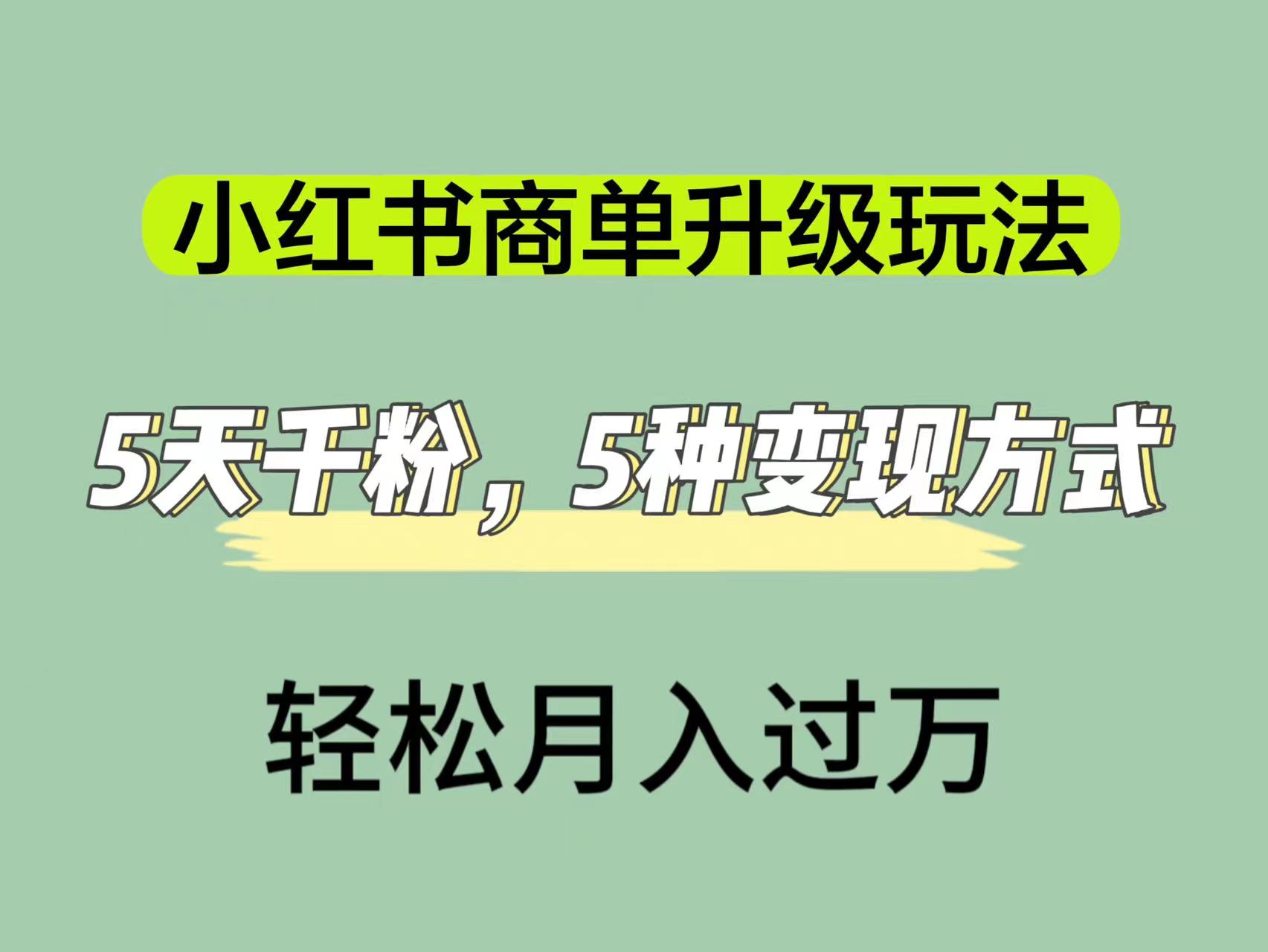 小红书商单升级玩法，5天千粉，5种变现渠道，轻松月入1万+-梦帆创业网