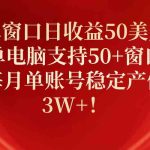 （10144期）单窗口日收益50美刀，单电脑支持50+窗口，每月单账号稳定产值3W+！-梦帆创业网