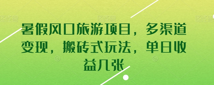暑假风口旅游项目，多渠道变现，搬砖式玩法，单日收益几张-梦帆创业网