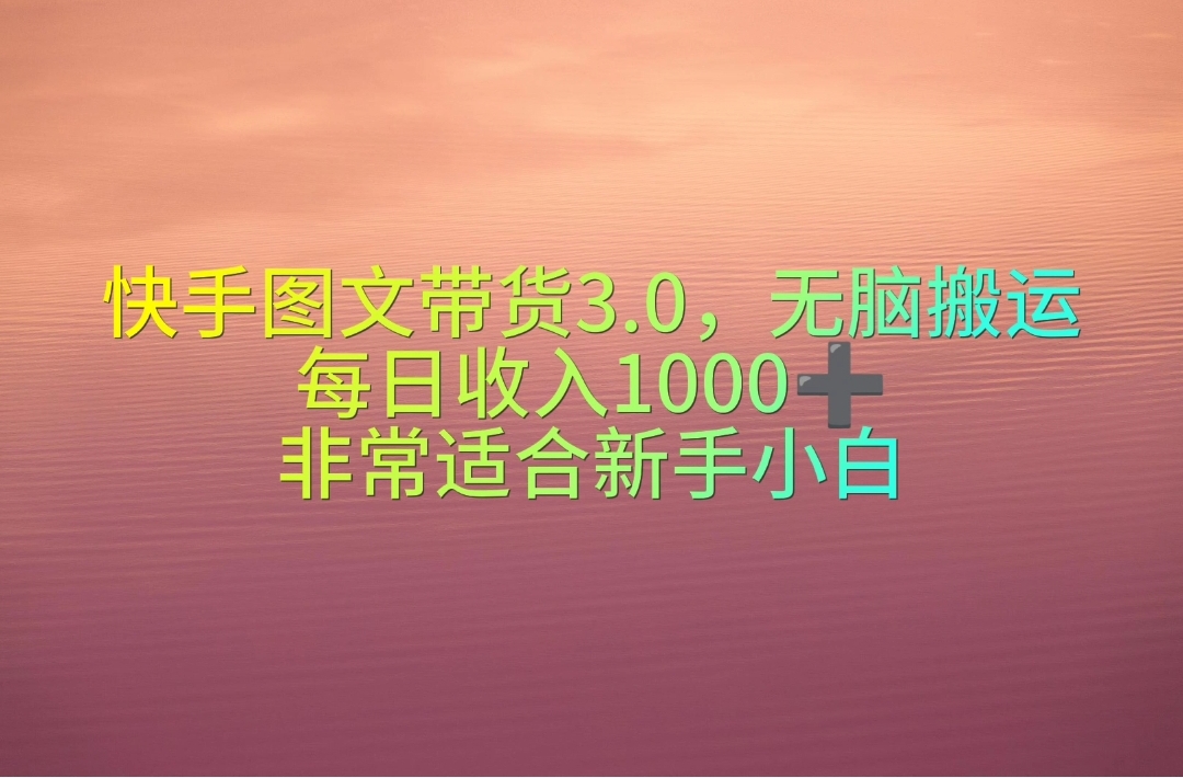 （10252期）快手图文带货3.0，无脑搬运，每日收入1000＋，非常适合新手小白-梦帆创业网