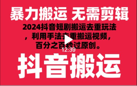 2024最新抖音搬运技术，抖音短剧视频去重，手法搬运，利用工具去重，秒过原创！-梦帆创业网