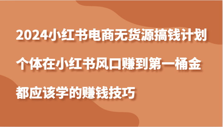 2024小红书电商无货源搞钱计划，个体在小红书风口赚到第一桶金应该学的赚钱技巧-梦帆创业网