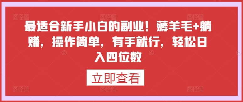 最适合新手小白的副业！薅羊毛+躺赚，操作简单，有手就行，轻松日入四位数-梦帆创业网