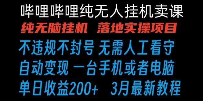 哔哩哔哩纯无脑挂机卖课 单号日收益200+ 手机就能做-梦帆创业网