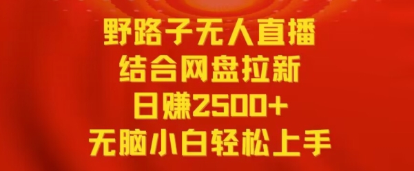 野路子无人直播结合网盘拉新，日赚2500+，小白无脑轻松上手-梦帆创业网