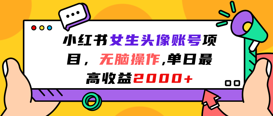 小红书女生头像账号项目，无脑操作“”单日最高收益2000+-梦帆创业网