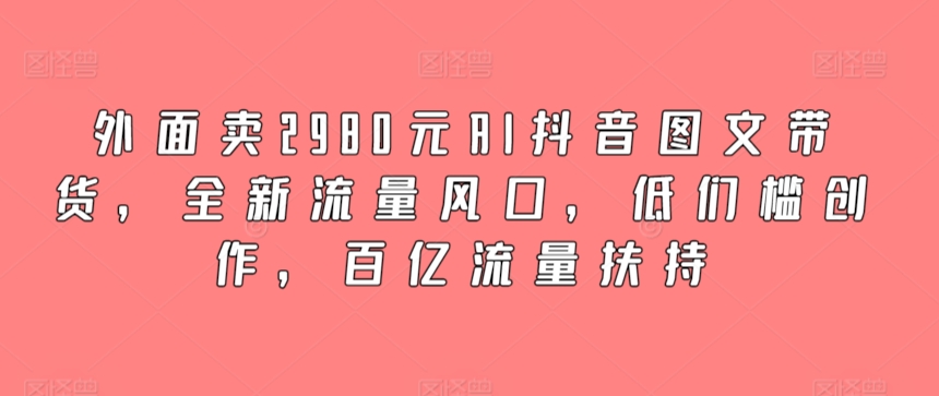 外面卖2980元AI抖音图文带货，全新流量风口，低们槛创作，百亿流量扶持-梦帆创业网