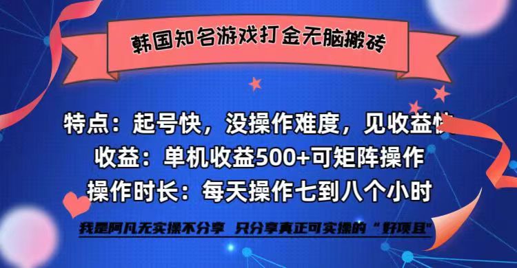 （12852期）韩国知名游戏打金无脑搬砖单机收益500+-梦帆创业网