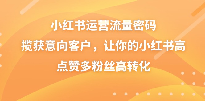 小红书运营流量密码，揽获意向客户，让你的小红书高点赞多粉丝高转化-梦帆创业网