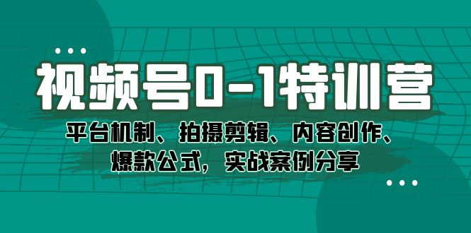 视频号0-1特训营：平台机制、拍摄剪辑、内容创作、爆款公式，实战案例分享-梦帆创业网