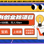 小红书创业粉日+500,月入10W+,无脑操作,每天20分钟-梦帆创业网