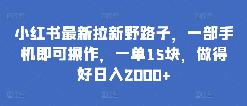 小红书最新拉新野路子，一部手机即可操作，一单15块，做得好日入2000+-梦帆创业网