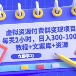 虚拟资源付费群变现项目：每天2小时，日入300-1000+（教程+文案库+资源）-梦帆创业网
