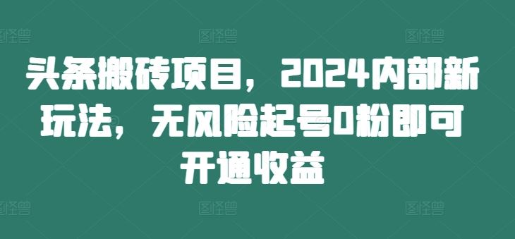 头条搬砖项目，2024内部新玩法，无风险起号0粉即可开通收益-梦帆创业网