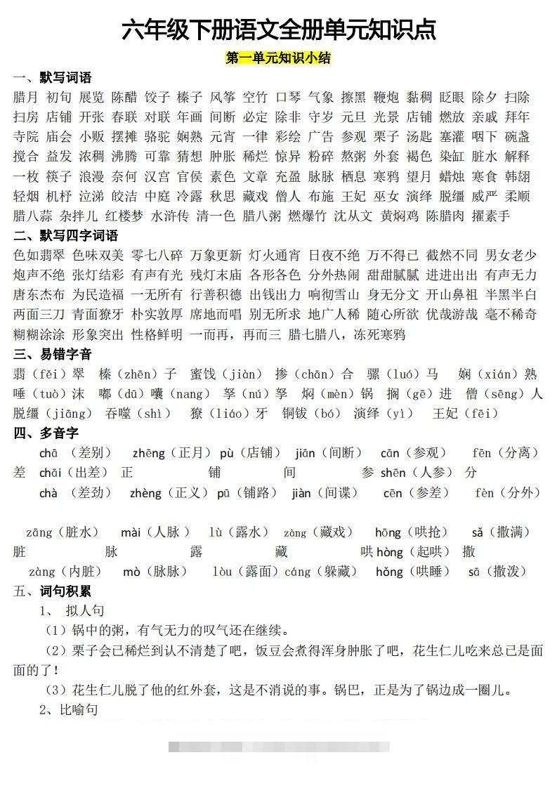 六年级1-8单元知识点(1)-梦帆创业网