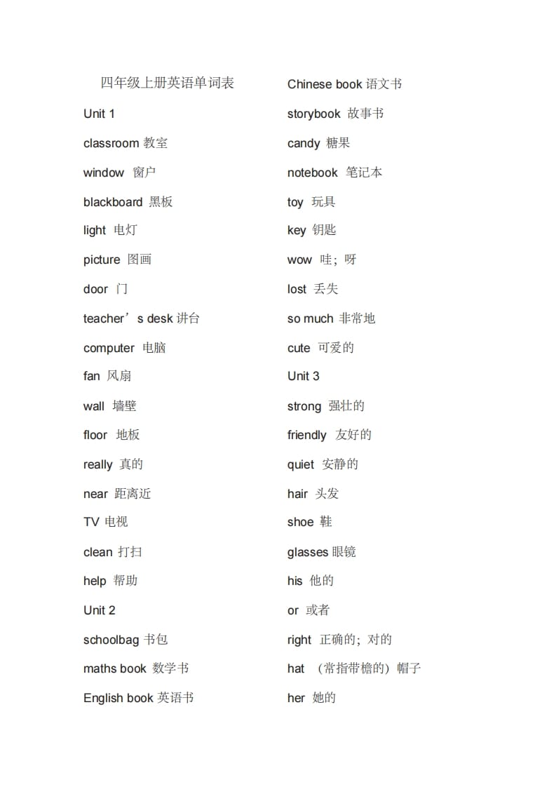 四年级英语上册单词表（人教PEP）-梦帆创业网