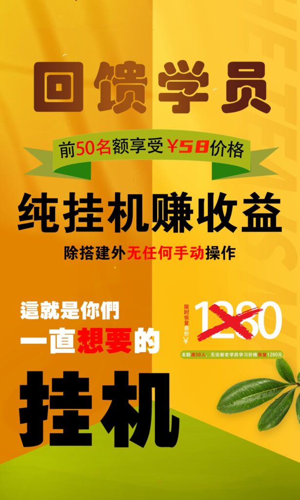 【回馈学员】纯挂机赚收益，限前50名享受-梦帆创业网