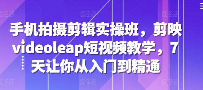 手机拍摄剪辑实操班，剪映videoleap短视频教学，7天让你从入门到精通-梦帆创业网