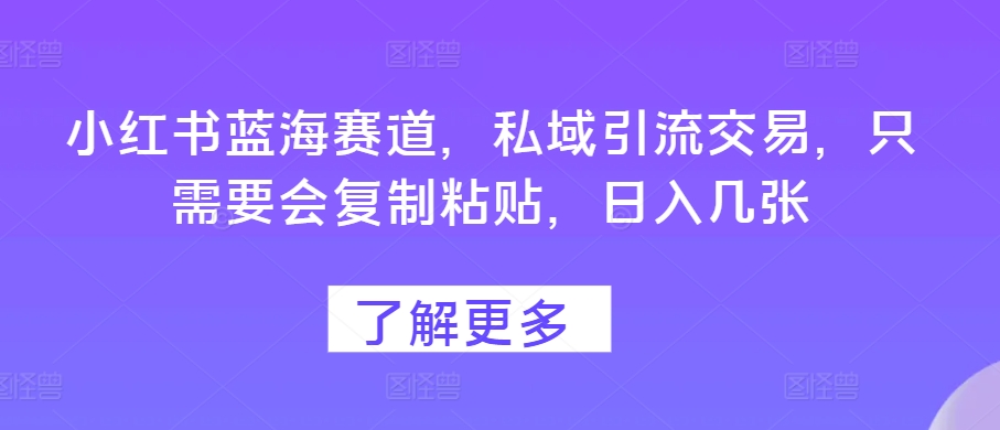 小红书蓝海赛道，私域引流交易，只需要会复制粘贴，日入几张-梦帆创业网