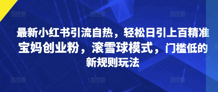 最新小红书引流自热，轻松日引上百精准宝妈创业粉，滚雪球模式，门槛低的新规则玩法-梦帆创业网