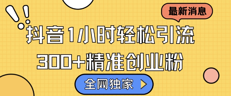 全网独家抖音引流，轻松日引300+精准创业粉【揭秘】-梦帆创业网