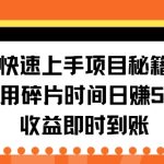 快速上手项目秘籍，利用碎片时间日入50+，收益即时到账-梦帆创业网