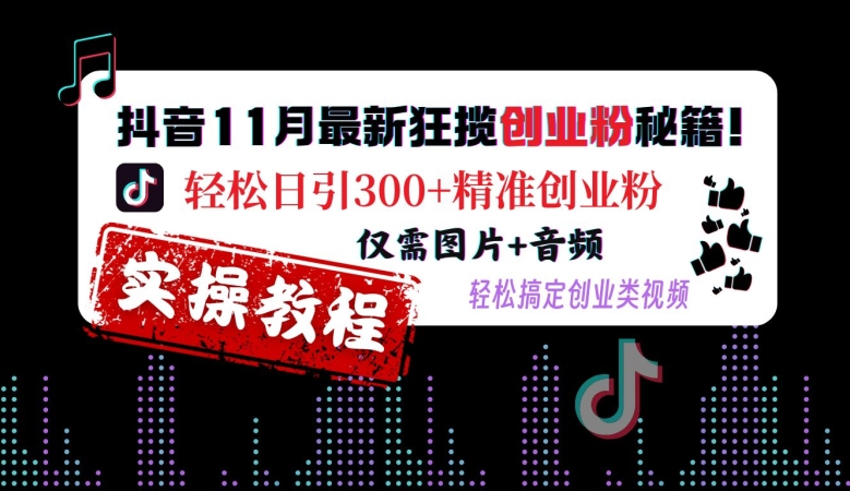 抖音11月最新狂揽创业粉秘籍，轻松日引300+精准创业粉，仅需图片+音频，轻松搞定创业类视频-梦帆创业网