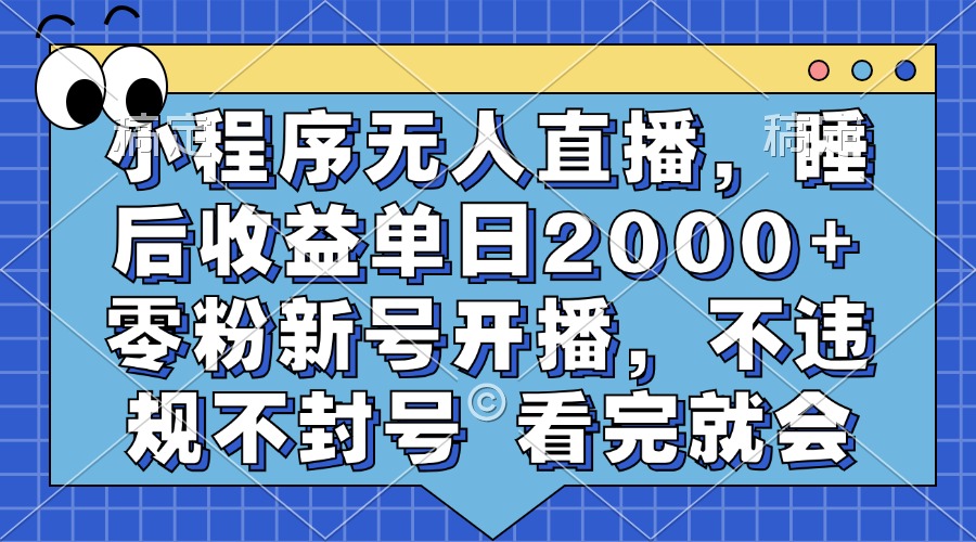 （13251期）小程序无人直播，睡后收益单日2000+ 零粉新号开播，不违规不封号 看完就会-梦帆创业网